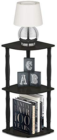 Furinno TURN-N-TUBE Corner Shelf, 3-Tier Corner Bookshelf, Display Storage Shelves with Open Shelves, Classic Tubes, for Organization and Storage, Living Room, Home Office, Espresso