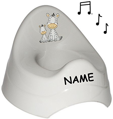 alles-meine.de GmbH Nachttopf/Töpfchen - mit Musik/Sound - groß - mit großer Lehne + Spritzschutz - incl. Name - Zebra - grau - Toilettentrainer Klositz Babytöpfchen/Ki..