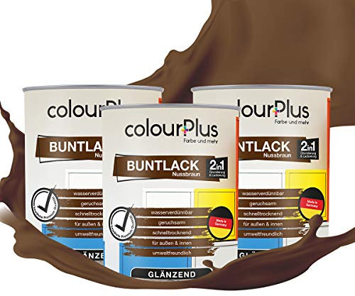 colourPlus 2in1 Buntlack Glänzend (2,25L Nussbraun/Braun RAL 8011) – Wetterfeste Holzfarbe Holzlack & Küchenmöbellack. Getrocknet auch für Kinderspielzeug. Für Innen & Außen
