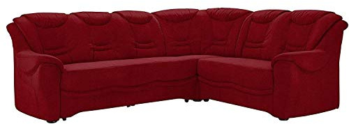 Cavadore Ecksofa Bansa mit Federkern / Polstercouch im klassischen Design / inkl. Bettfunktion / 265 x 94 x 215 / Mikrofaser Dunkelrot