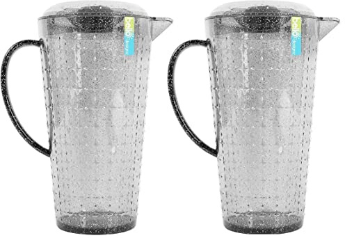 YöL 2x Pitcher Jug Lid Spout Reusable Plastic Glitter Grey Summer Party Picnic BBQ Camping 2L
