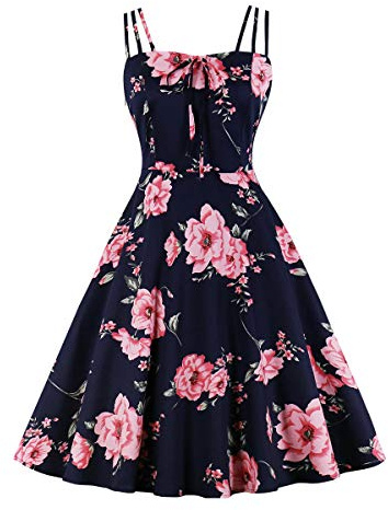 Wellwits Women's Summer Strap Sundress 1950s Vintage Formal Cocktail Dress
