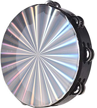 Mowind Tamburin Radiant 10 Zoll Handtrommel mit zweireihigen Schellen Reflektierende Trommel Musikinstrument für Spiele KTV Party