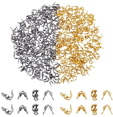 nbeads Lot de 400 pointes de perles à écraser en acier inoxydable - Capuchons pour nœuds et accessoires de sertissage