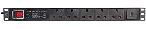 PULSE PDS5-USB-SRG 5 Way UK + USB PDU with UK Plug and Surge Protection, 19 1U