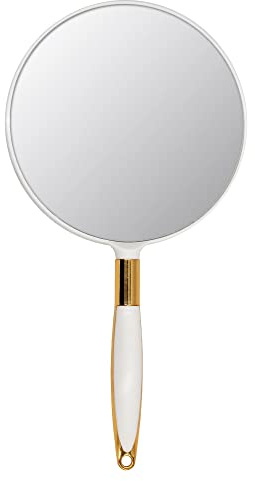 Eaoundm Round Hand Held Mirror for Makeup Hand Mirror (6.9W X 13 L inchs, White)