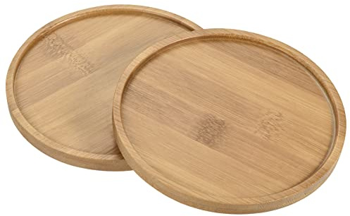 PATIKIL Plant Pot Saucer, 2 Pack 5.7 Inch OD Bamboo Round Flower Drip Tray for Indoors