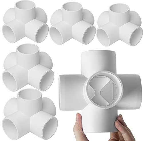 6Pack 5 Way PVC Fittings 1-1/2Inch, SCH40 Furniture Grade Elbow Fittings for 1-1/2Inch PVC Pipe, Elbow Pipe Fitting Connector for Garden Enclosures Dog Agility Jumps Greenhouse