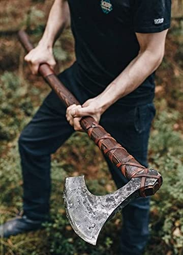 VIKING HOUSE Axes Handmade Viking Axe Hatchet Norse Axe- 40 Long Two-Handed Berserker Axe Forged Axe - Bearded Axe - with Sheath(AB-001)