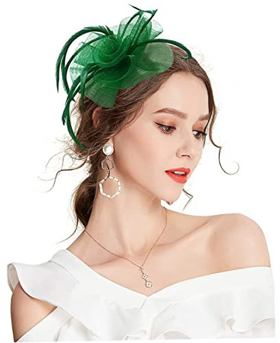 Jorzer Sinamay Fascinator mit Stirnbandclip -Netz Blume Kopfstück Cocktail Pillbox Hut - Grün