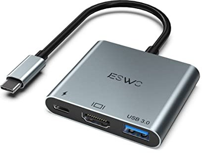 JESWO Adattatore USB C a HDMI, Hub USB C HDMI 3 en 1, Equipado con Puerto de Salida HDMI 4K, Puerto USB 3.0 y Puerto de Carga PD, Compatible con MacBook Pro/MacBook Air/Mini/iMac