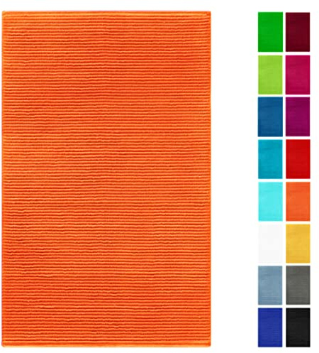 Lashuma Badezimmer Läufer ausgefallen 50x80 cm, Linz Frottee Badematte absorbierend flauschig Orange