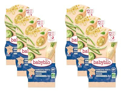 BABYBIO - Bols - Bonne Nuit Panais Haricots verts Blé - 12+ mois - BIO - 2x200g - Lot de 6