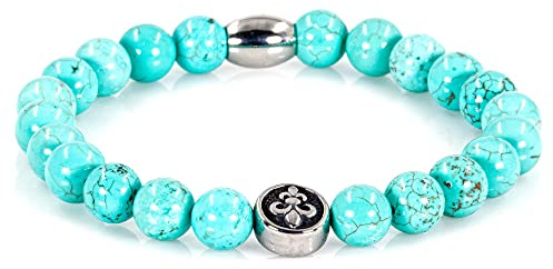 Bracciale Turchese Bracciale Bracciale Perline Turchese Giglio Fiorentino Argento 8mm Acciaio Inossidabile
