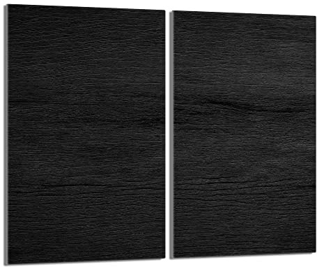 Herdabdeckplatten 2-Teilig 2x30x52 cm Ceranfeldabdeckung Küche Elektroherd Induktion Herdschutz Spritzschutz Glasplatte Schneidebrett aus Gehärtetem Glas, Holz Schwarz