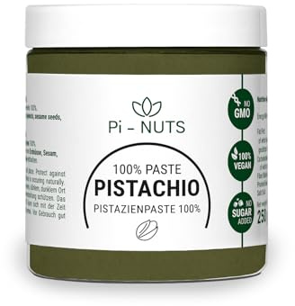 Pi-nuts Pistazienpaste 100% ohne Zusatzstoffe - Pistaziencreme - ‎Pistazienmus aus geschälten Pistazienkernen - Zum Backen und Desserts - 250 g
