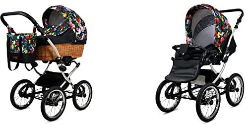BabyLux ALU 2in1 Stroller for Toddlers – Pushchairs & Prams – Baby Stroller Pushchair for Newborn and Toddler – Baby Newborn Pram – 59x105x125cm – Max 15kg – Garden Flowers Silver Frame