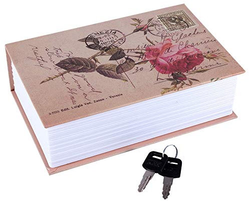 Buchsafe mit Schlüssel, Mini-Safe, Spardose, Wörterbuch, Geheimtresor, Sicherheitsbox, Geld, Bargeld, Schmuck, Schmuckkästchen (Rosen-Tagebuch-Typ)