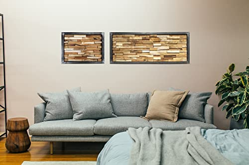 Wandbild 3D mit Holzfüllung und Metallrahmen im Industrielook Holzbild und Wanddeko (55cm x 40cm)