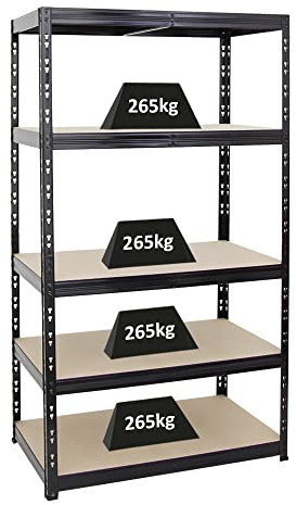 PROREGAL Schwerlastregal Tiger Schwarz 180x100x60cm für Gesamtlast 1365kg Kellerregal, Steckregal, Garagenregal, Lagerregal