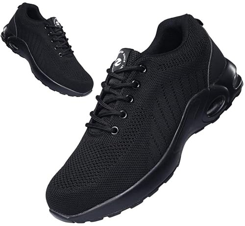 ziitop Chaussures de sécurité Homme Femme Basket de Securite Baskets Chantiers Embout Acier Respirant Chaussures de Travail Légère Anti-Perforation Tout Noir 37 EU
