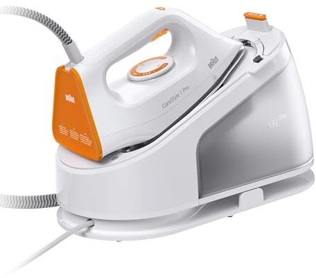 Braun CareStyle 1 Pro IS 1511 WH, ferro da stiro a vapore con tecnologia FreeGlide 3D, vapore verticale, funzione antigoccia, serbatoio acqua da 1,7 l, 5,5 bar, 360 g/min, 2200 W, bianco/arancione