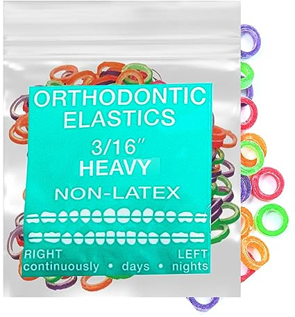 Neon Non-Latex 100 counts Intraoral Elastic Bands Orthodontic Elastics Dental Rubber Bands Made in US Heavy 3/16'', Neon