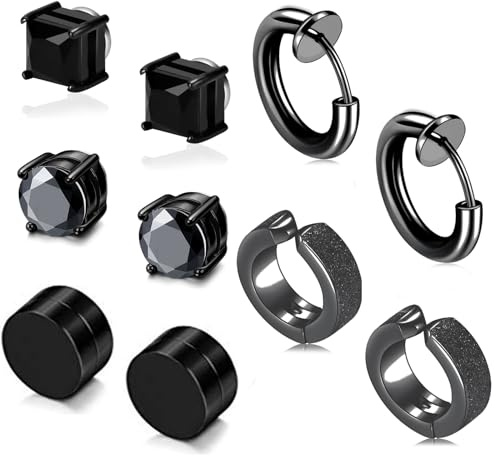 Besyvvin Magnetic Earring Studs Stainless Steel Fake Earring Non Piercing for Women Men Clips On Earrings Black