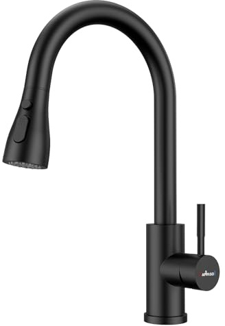 APPASO Black Kitchen Tap, Mixer Taps with Pull Out Spray, Sink Tap 360° Swivel with 3 Spray Modes I Stainless Steel Black