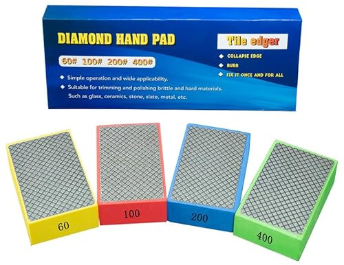 4Pack Diamond Hand Polishing Pads for Sanding Ceramics Glass Tile Concrete Stone Marble Granite, 60#, 100#,200#,400#Grits