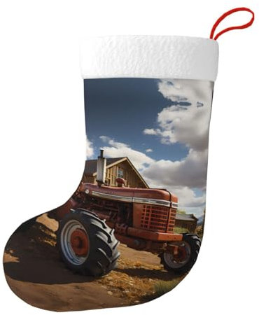 BROLEO Rote Traktor Prints Weihnachtsstrümpfe - weich, leicht, gute Haptik, geeignet für Weihnachtsbaumschmuck