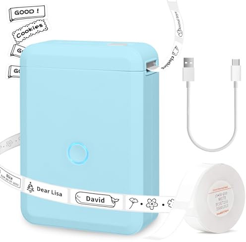 SOARFLY Etikettendrucker Selbstklebend, D110 Etikettendrucker, Mini Bluetooth Etikettiergerät, Tragbarer Thermo Beschriftungsgerät, Label Printer mit iOS Android, FüR Zuhause BüRo Schule - Blau