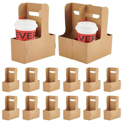 BENECREAT 25 Asa Porta Bebidas de 2 Tazas, Portavasos de Papel Kraft, Portavasos de Café To Go para Bebidas Frías O Calientes, Sacar, Cafetería Y Restaurante, 18x8.1x22.5 cm