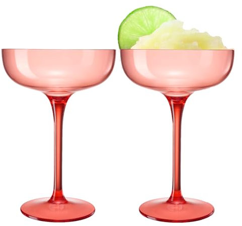 Acrylic Shatterproof Martini, Margarita, Champagne & Cocktail Unbreakable Glasses | Set of 2 | Large Plastic Coupe Glasses 15oz, Tritan Drinkware, BPA-free, Reusable, Pool, Indoor & Outdoor (Orange)