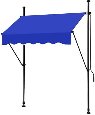 Markise Klemmmarkise Markise balkon ohne bohren 200/250/300/350/400cm breit,Stahl Höhenverstellbar Markise mit Handkurbel, UV-Schutz, Sonnenschutz,Wetterfest,für Terrasse Balkon Veranda ( Color : Blau