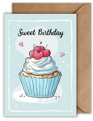 WBdesignz Geburtstag Karte mit Umschlag - Süße Geburtstagskarte Freundin Sweet Birthday Happy Birthday Karte Cupcake Herzchen für Mädchen Frauen (DIN A6)