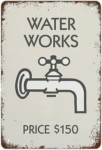 Metal Tin Sign Vintage Monopoly Inspired Water Works Wall Decor Retro Posters Hanging Plaque Home Bar Pub Cafe Farm House Nursery Living Room Cave 8x12 Inches