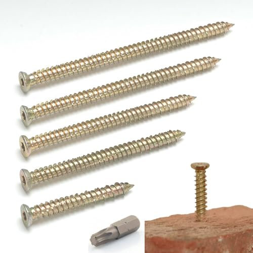 Concrete Frame Fixing Screws - Frame Screws Heavy Duty 7.5mm x 70mm - 100 Pack with T30 Torx Driver Bit