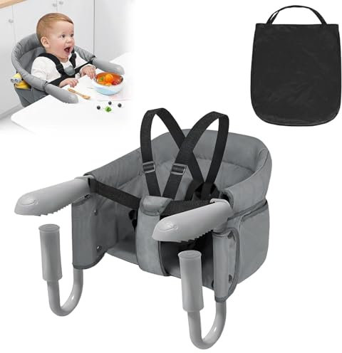 HOUSN Tischsitz Faltbar Babysitz, mobiler hochstuhl baby Mit Aufbewahrungstasche, babysitz stuhl für zu Hause und Unterwegs, Maximale Tragfähigkeit 18 kg,Grau