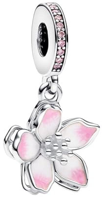 BIZK Kirschblüte Charm Anhänger für Armband 925 Sterling Silber Charm Bead Pendant für Europäische Armbänder und Halsketten