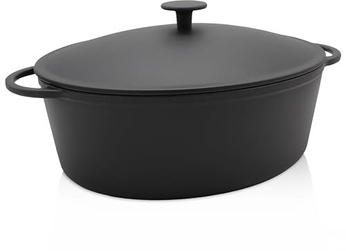 Krüger Gusseisen Gansbräter mit Deckel - emailliert - hohe Hitzebeständigkeit und sehr gute Wärmespeicherung - für alle Herdarten inkl. Induktion geeignet - 34 x 27 x 12,5 cm (Rustica)