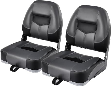GYMAX Sedie per Barca, 2 Pezzi, Sedile Comodo di Schiuma, PVC e PP, Design Ergonomico e Pieghevole su Schienale e Sedile, Adatte all’Aperto, 50 x 52 x 42 cm (Nero)