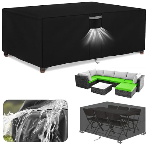 XUEDNGM Garden Furniture Cover Corner Sofa Cover 270 x 234 x 118 cm, 420D, Ripproof, Dust-Proof, with Air Vent Garden Rattan Patio Furniture Protector Cube Set Cover, Black