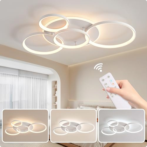 MOUNM Deckenleuchte dimmbar Wohnzimmer, Deckenlampe 60 W 5600 lm, 80 * 52cm | Deckenlampe LED dimmbar 3000K-6000K für Wohnzimmer, Schlafzimmer, Küchen Flure, Balkone, Haustüren, Deckenlampe Wohnzimmer