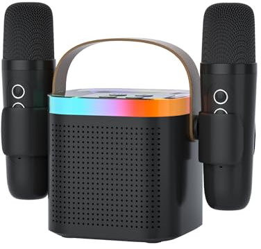 DRSYXCS Macchina per karaoke più 2 microfoni wireless altoparlante portatile bluetooth per karaoke con cambio di voce e luce a led, regalo per bambini di 3-12 anni ragazzi ragazze e adulti