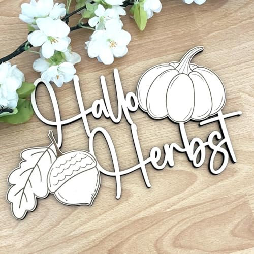 NoriKids Türschild aus Holz | Schild für Zimmertür & Haustür | Herbstdeko schlicht & handgefertigt | Deko & Geschenke aus Holz | als Türdeko mit Schriftzug Hallo Herbst