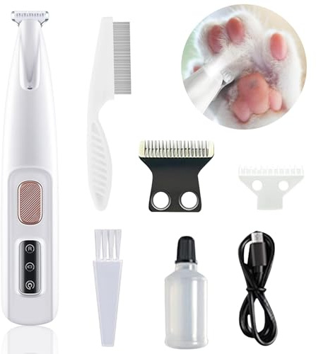 Hundepfoten Trimmer mit LED-Licht, Profi Pfotentrimmer für Hunde, Kabellos Hundeschermaschine, Tierhaarschneidemaschine für Hunde Katzen Pfoten, Augen, Ohren, Gesicht, Körper (Weiß C)
