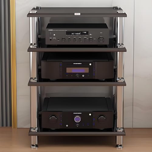 YQMHEZ Bodenstehendes Audio Rack HiFi Regal, AV-Phonoschrank, CD-Home-Record Player Stand, Medienständer, Multifunktions-Offenes-Aufbewahrungsregal, perfekt for Ecken und kleine Räume(Nero,23.6x18.8