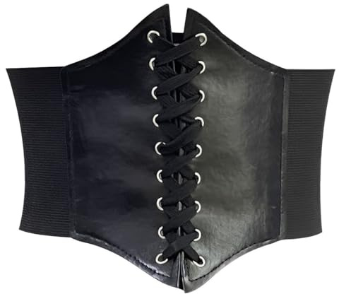 NJCXOLA Corset pour femme, taille noire, Costumes de Mardi Gras, ceinture à la taille, corset femme noir, large corset pirate noir, corset rétro en cuir pour femme, corset à lacets Catwoman
