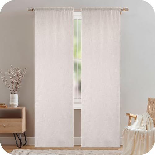 GIRASOLE HOME Coppia Tende Creta Semi Filtranti in Simil Lino Naturale 2 Pannelli da 55x220cm con Tasca